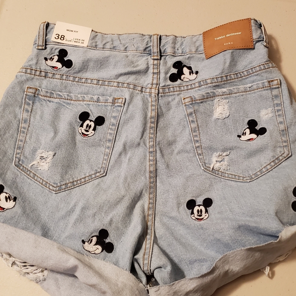 Disney Zara embroidered Mickey Mouse shorts.